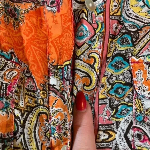 Chicos Womens S Button Up Shirt Colorful Paisley Boho Hippie Lightweight Cotton - Picture 6 of 13